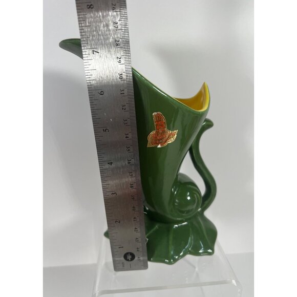 Red Wing Pottery Green & Yellow Cornucopia Vase Vintage 1940s - Picture 8 of 10
